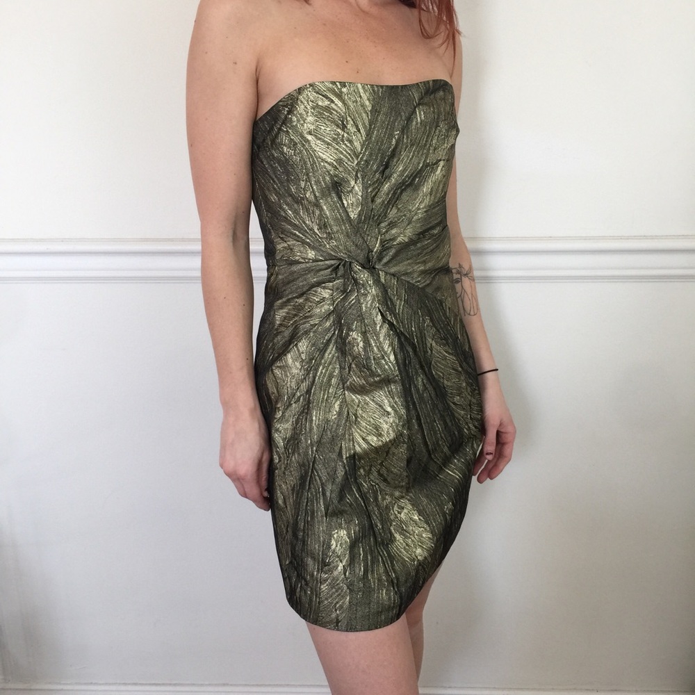 Haute Hippie Gold Strapless Foil Knot Twist Dress - Picture 7 of 8